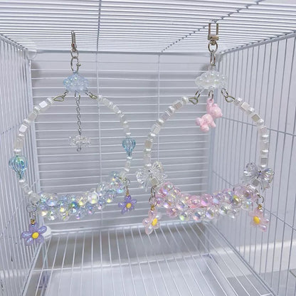 12-15cm Maiden Fairy Style Crystal Pink Blue Swings for Birds Parrot Toys Handmade Organic Bird Cages Accessories