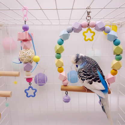 20cm Kawaii Style Star with Mineral Stone Bite Hanging Natural Parrot Birdie Toy for Small Medium Size Parrot Cages Accessories