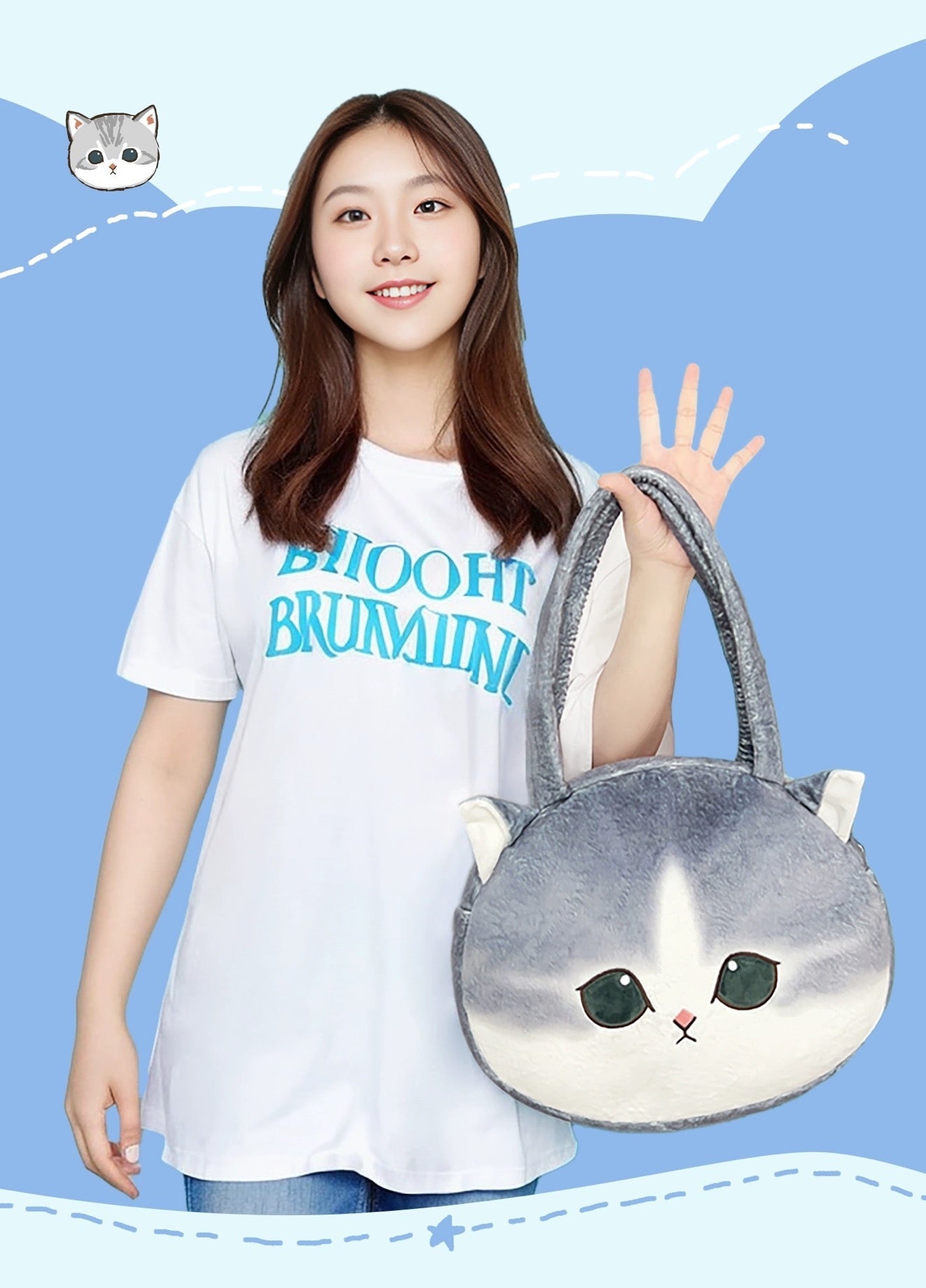 Japan Artist Mofusand Cat Neko Big Plush Bag | Orange Cat Blue Cat - Mascot Plush Shoulder Bag