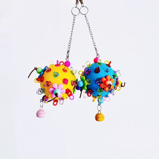 24x7cm Parrot Toy Plastic Ball Colourful Bird Bites Hanging Toy Handmade Bird Toys Organic Bird Cages Accessories