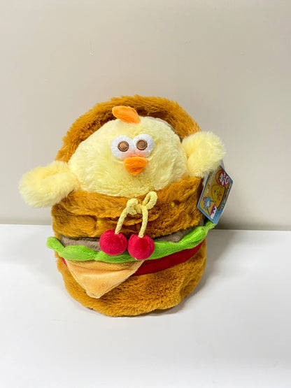 Miniso Lovely Chicken Fat Dundun Plush Doll | 20cm DunDun Chick with Hamburger Plush Handbag - Children Gift Animal Plush Doll