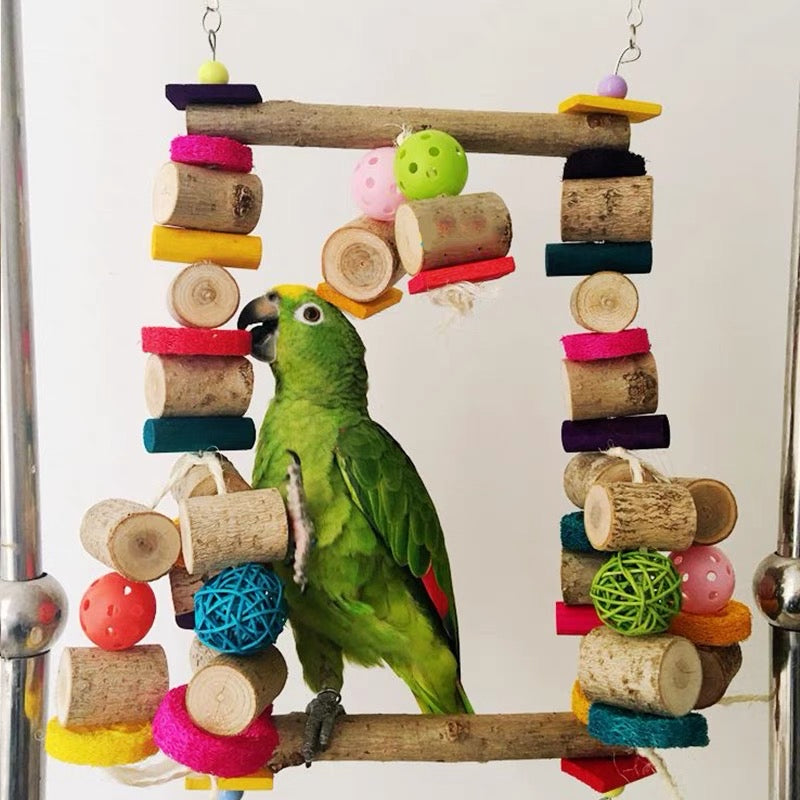 40x25cm Natural Style Giant Wooden Bite Hanging Natural Parrot Birdie Toy for Medium Large Size Parrot Cages Accessories