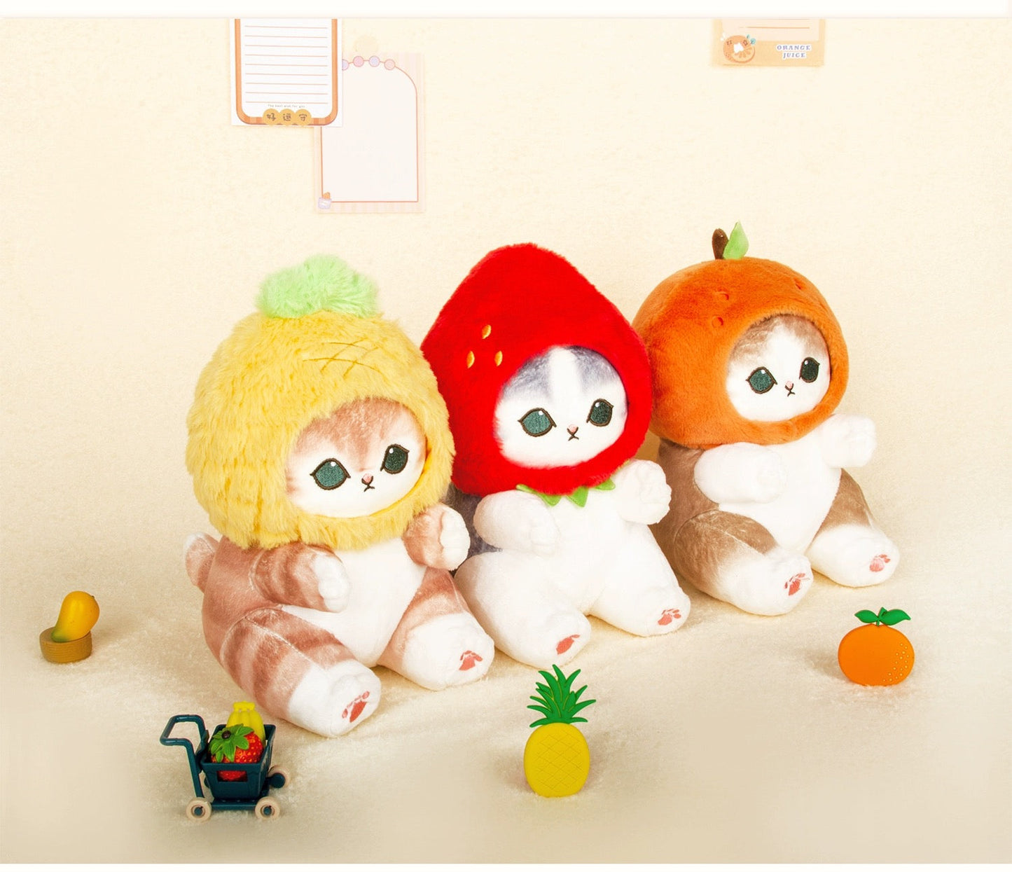 Japan Artist Mofusand Cat Neko Fruit | Orange Apple Pineappe - 20cm Mascot Plush Doll