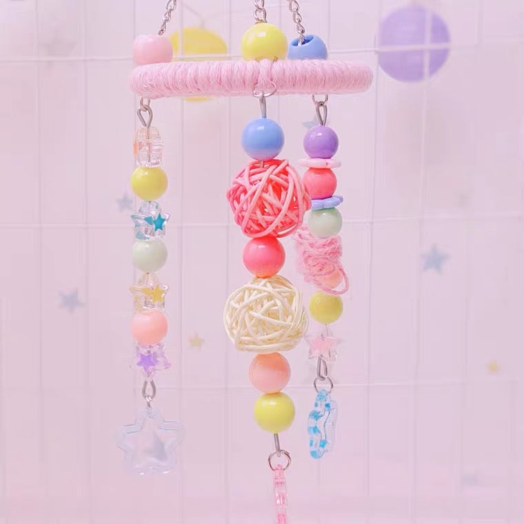 20cm Kawaii Style Pink Blue Baby Star with Takraw Birdcage Decorative Parrot Toys Hanging Toy Handmade Bird Organic Bird Cages Accessories