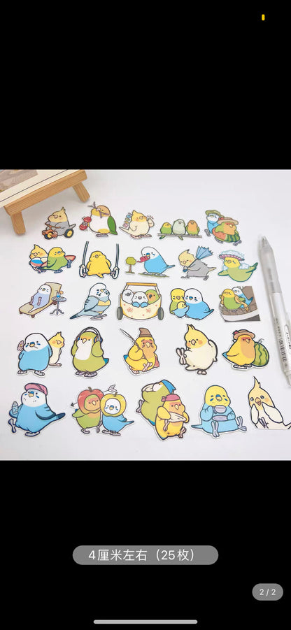 Set of 25 Pieces Lovely Big Parrot Cockatiel Lovebird Budgie Parrot Stickers Waterproof iPad iPhone NoteBook