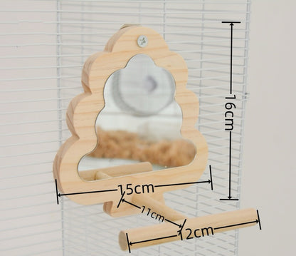 16x15cm Wooden Tree Mirror Parrot Toy Handmade Bird Toys Organic Bird Cages Accessories for Small Medium Birdie Lovebird Budgie Cockatiel