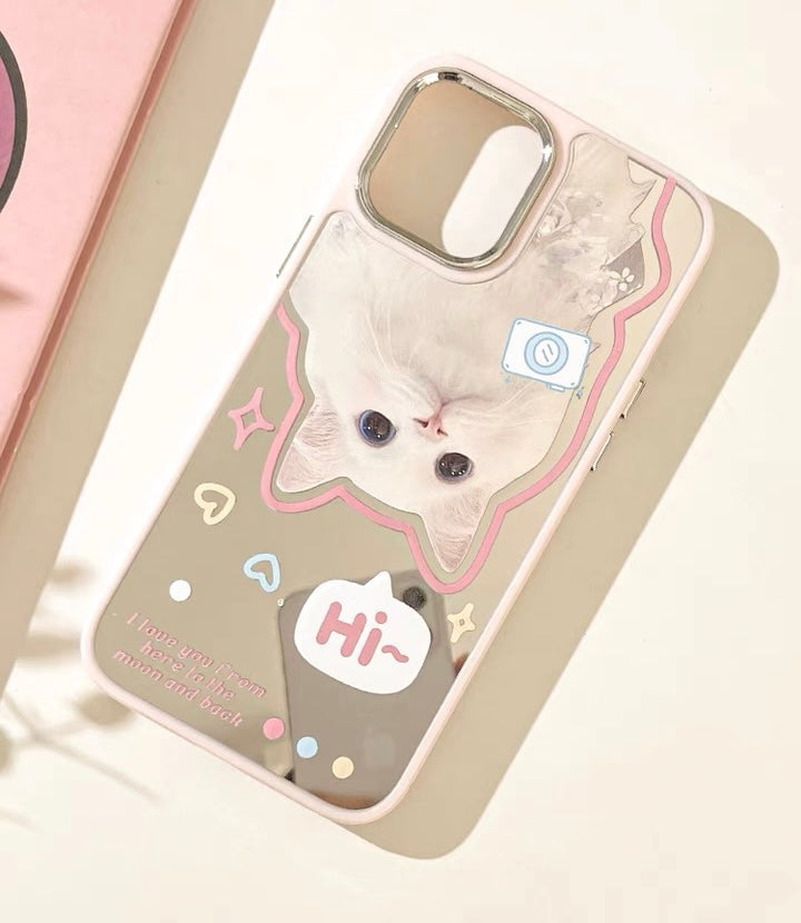 Say Hi White Lovely Cats iPhone Case 11 12 13 14 Pro Promax