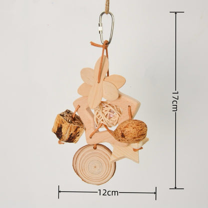 17x12cm 21x10cm Natural Style Wooden Star Bird Bites with Fruit Seed Wind Chimes Hanging Toy Handmade Bird Toys Organic Bird Cages Accessories