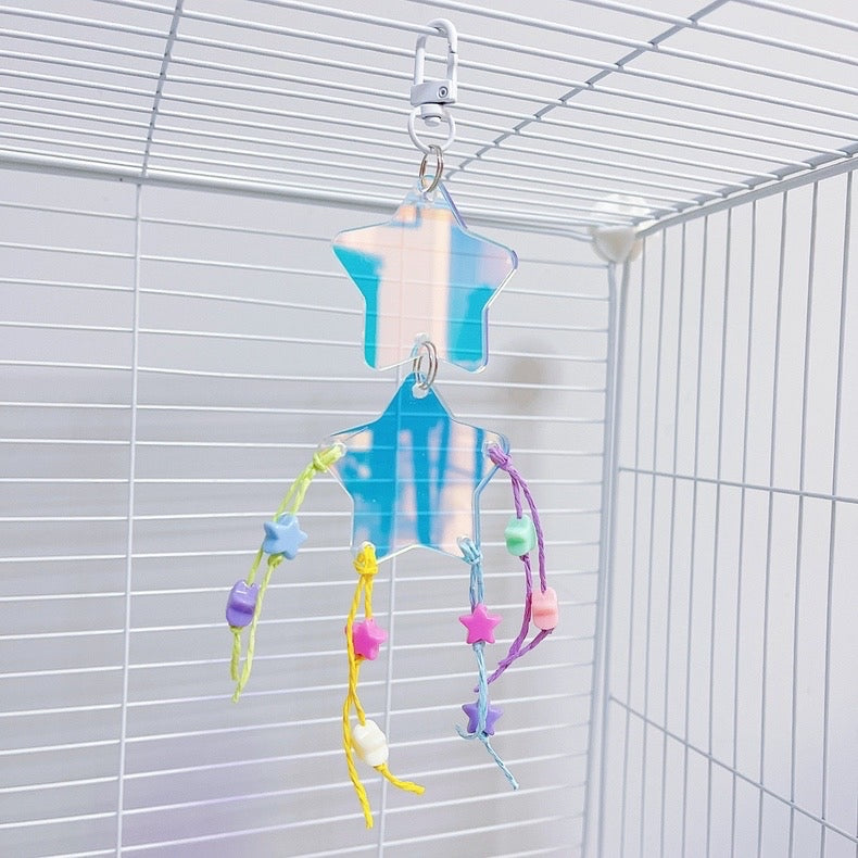 20cm Acrylic Stars Shapes Bird Bites Hanging Toy Handmade Bird Toys Organic Bird Cages Accessories