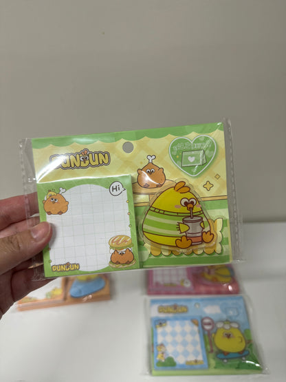 Lovely Chicken Fat Dundun Memo Pad with Clip | Pink Yellow Green Blue - Children Gift Animal Stationery