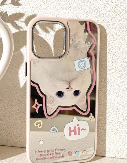 Say Hi White Lovely Cats iPhone Case 11 12 13 14 Pro Promax