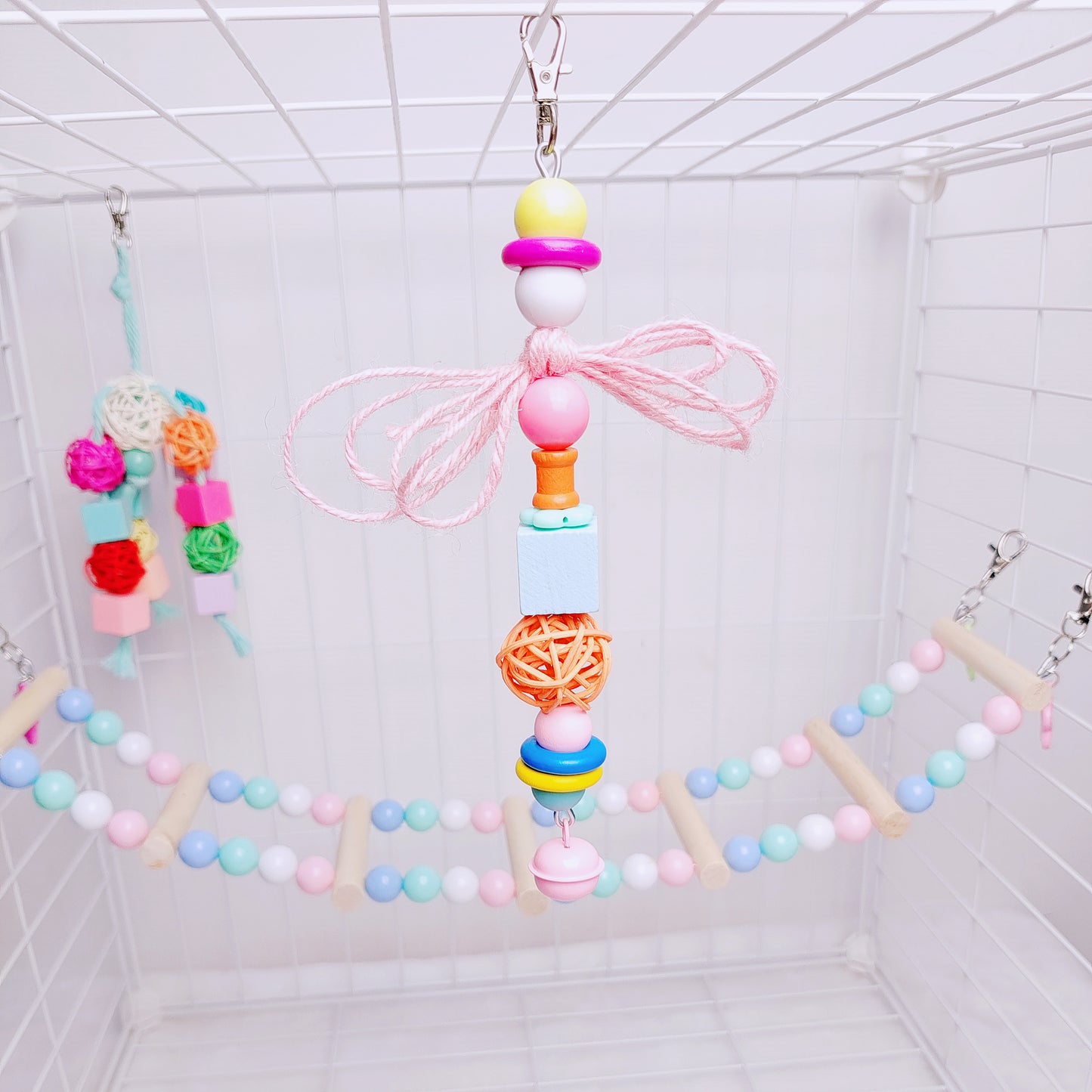 20cm Kawaii Style Wooden Parts with Bells | Retro Baby - Bird Bites Hanging Toy Handmade Bird Toys Organic Bird Cages Accessories