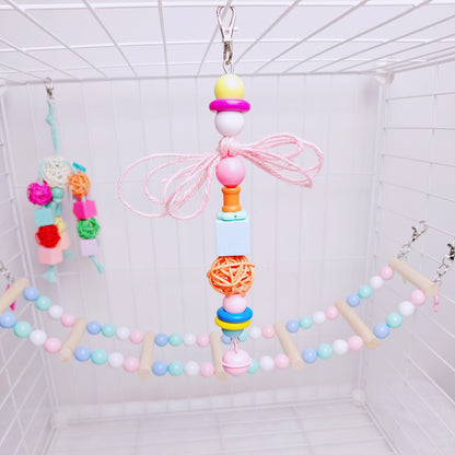 20cm Kawaii Style Wooden Parts with Bells | Retro Baby - Bird Bites Hanging Toy Handmade Bird Toys Organic Bird Cages Accessories