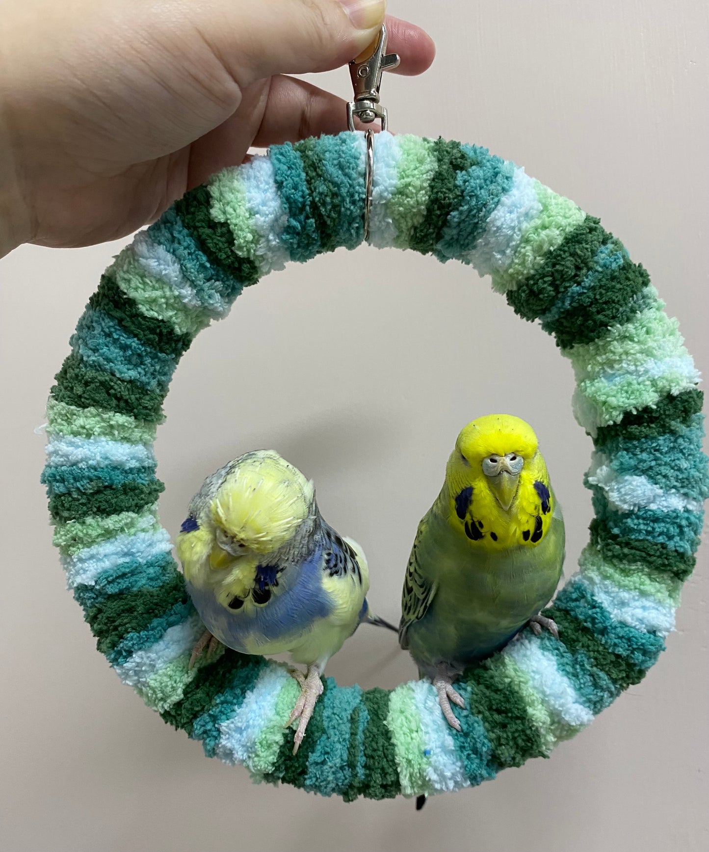 New Colour 17.5cm Mountain Dark Light Green Yarn Knitting Ring Swings Parrot Birdie Toy