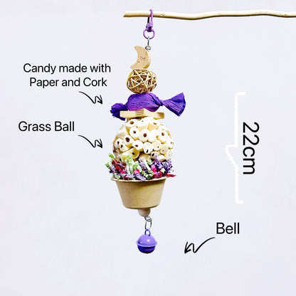 22cm Kawaii Style Colourful Candy with CupCake Bell Bite Hanging Natural Parrot Birdie Toy for Small Medium Size Parrot Cages Accessories