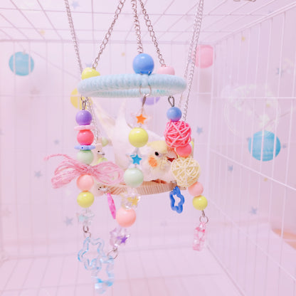 20cm Kawaii Style Pink Blue Baby Star with Takraw Birdcage Decorative Parrot Toys Hanging Toy Handmade Bird Organic Bird Cages Accessories