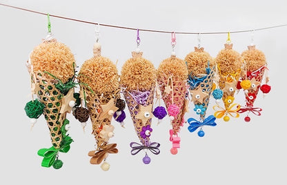 28x10cm Colourful Style Ice Cream Bite Hanging Natural Parrot Birdie Toy for Small Medium Size Parrot Cages Accessories