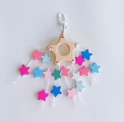 20cm Parrot Toy Colourful Wooden Stars | Star Rocking Horse Cloud - Bird Bites Hanging Toy Handmade Bird Toys Organic Bird Cages Accessories