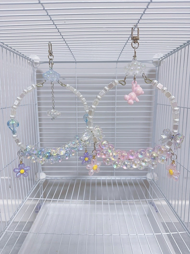 12-15cm Maiden Fairy Style Crystal Pink Blue Swings for Birds Parrot Toys Handmade Organic Bird Cages Accessories