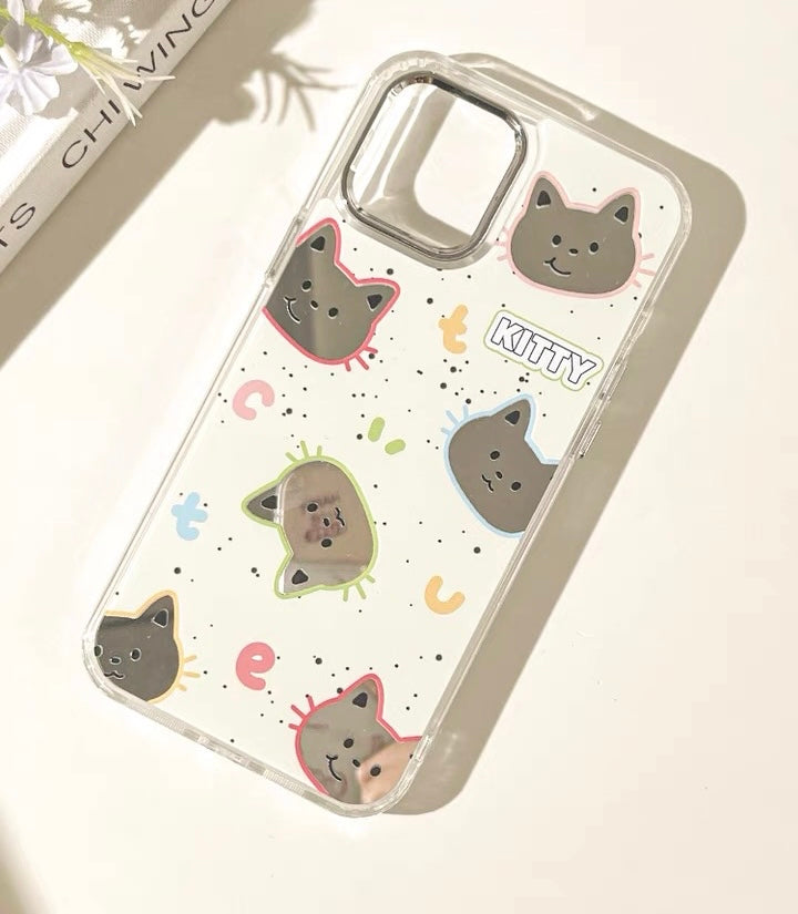 Lovely Cat Kitten with Mirror iPhone case Kawaii Lovely Cute Lolita iPhone PLUS 11 12 13 14 15 16 Pro Promax