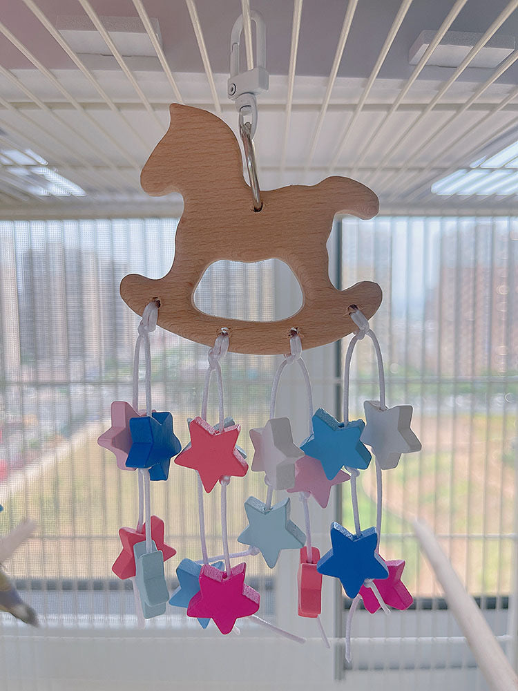 20cm Parrot Toy Colourful Wooden Stars | Star Rocking Horse Cloud - Bird Bites Hanging Toy Handmade Bird Toys Organic Bird Cages Accessories