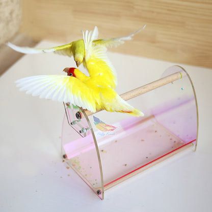 Handmade Acrylic Stand with Wooden Branch | SeaGreen Pink White Black - Organic Bird Cages Accessories Lovebird Budgie Pacific Parrotlet