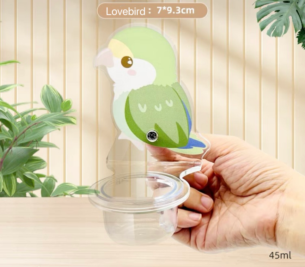 Handmade Cute Design Acrylic Food Round Transparent Cutlery Food Water for Small Medium Bird and Parrot Lovebird Budgie Pacific Parrotlet