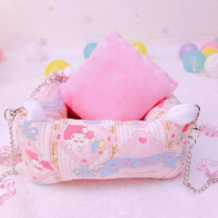 Handmade Kawaii Style Autumn Winter Parrot Square Soft Bed | My Melody Pink Blue - Organic Bird Cages Accessories Lovebird Budgie Parrotlet