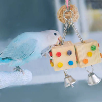 5x5x20cm Dice with bells Wooden and Colourful Cork Bite Toys for Parrot Bird Toys Cages Accessories Lovebird Budgie Pacific Parrotlet