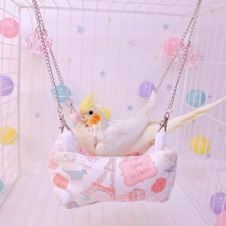 Handmade Kawaii Style Autumn Winter Parrot Square Soft Bed | My Melody Pink Blue - Organic Bird Cages Accessories Lovebird Budgie Parrotlet