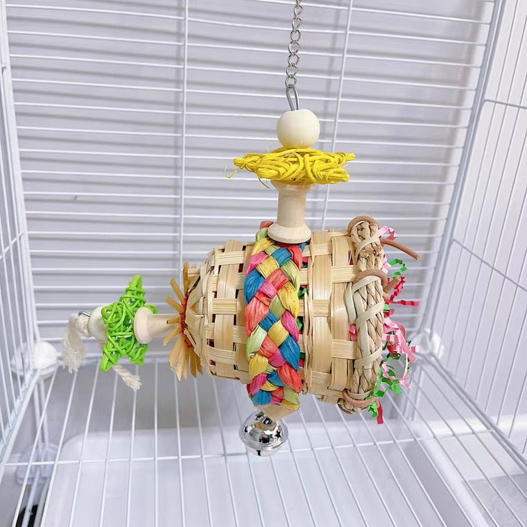 25x18cm Little Plane - Back can move Parrot Toys Hanging Toy Handmade Bird Toys Organic Bird Cages for Small Medium Big Parrot