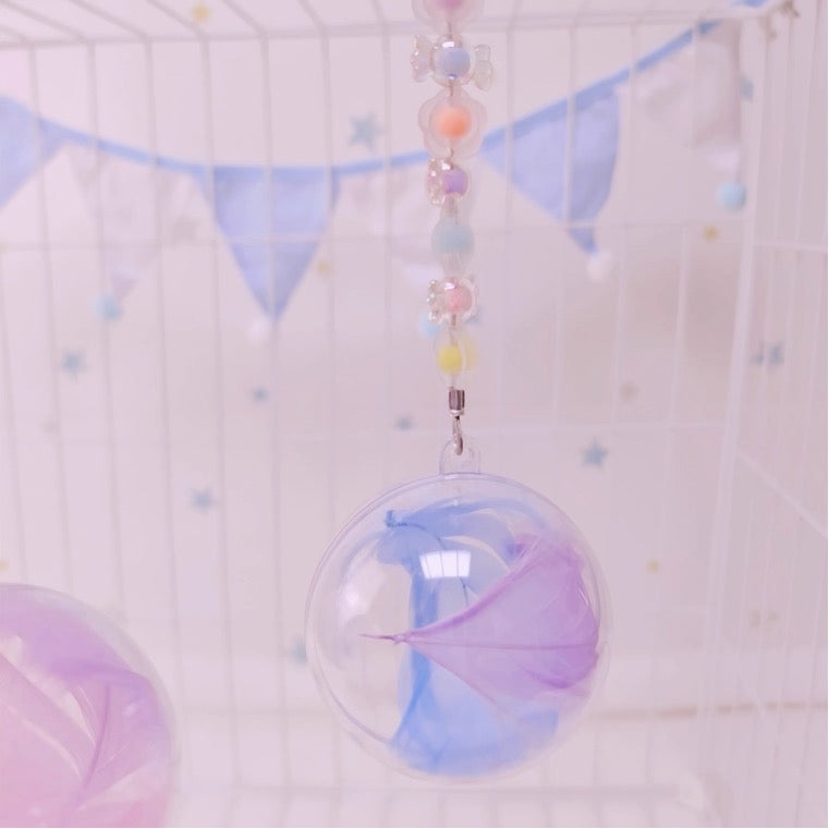 Set of 2 20cm Acrylic Ball with Sweet can put in Feathers Kawaii Sweet Style Hanging Toy Handmade Bird Toys Organic Bird Cages Accessories