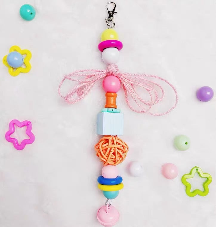 20cm Kawaii Style Wooden Parts with Bells | Retro Baby - Bird Bites Hanging Toy Handmade Bird Toys Organic Bird Cages Accessories