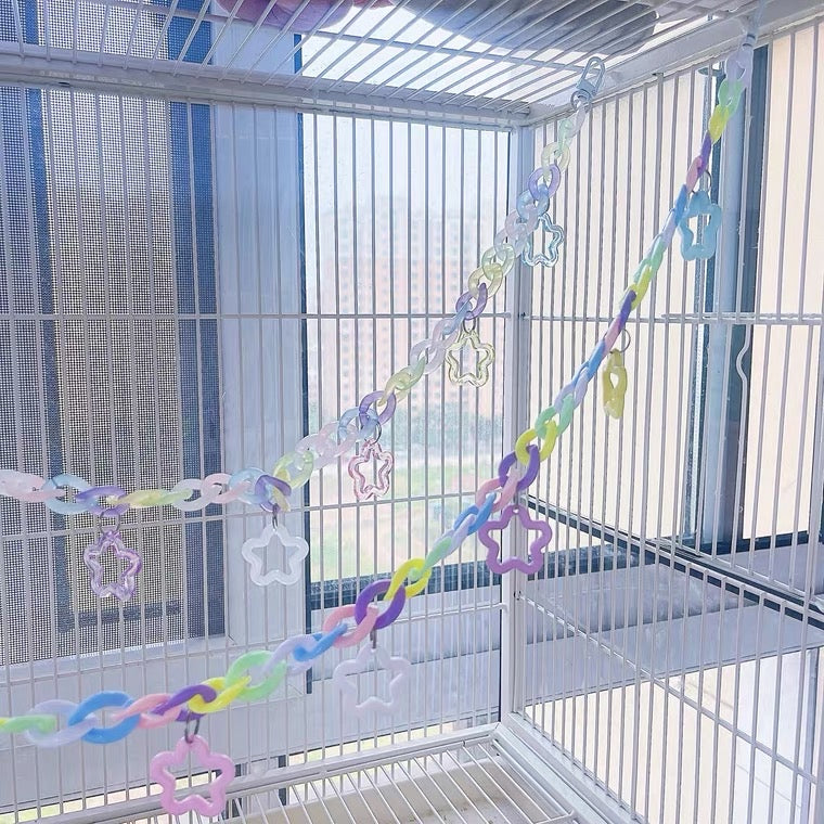 60cm Rainbow Starry Climb Chain Hanging Toy Handmade Bird Toys Organic Bird Cages Accessories