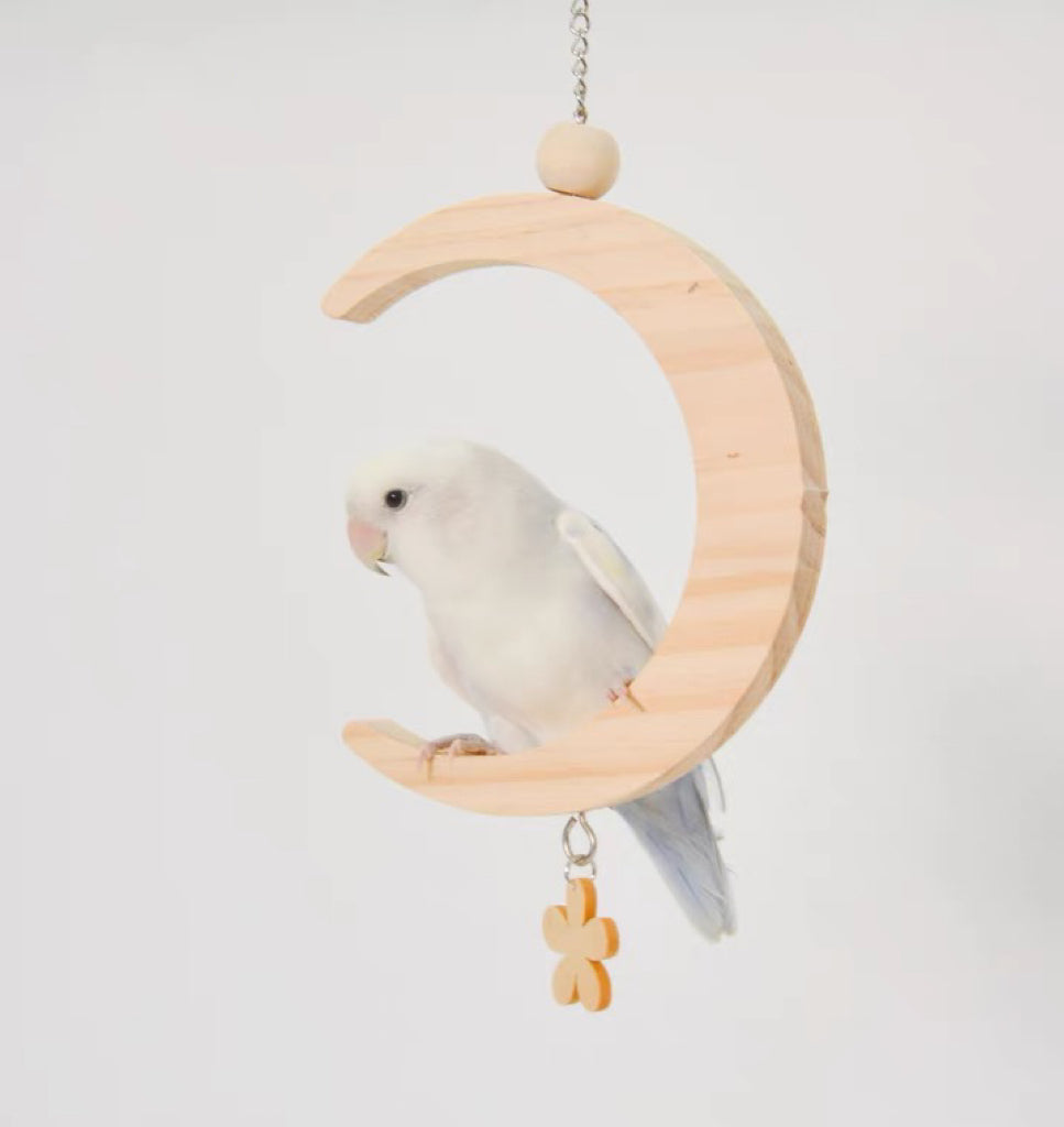 26-30cm S L Size Natural Moon with Flower Swings Hanging Natural Wood Parrot Birdie Toy for Small Medium Size Parrot Cages Accessories