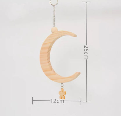 26-30cm S L Size Natural Moon with Flower Swings Hanging Natural Wood Parrot Birdie Toy for Small Medium Size Parrot Cages Accessories