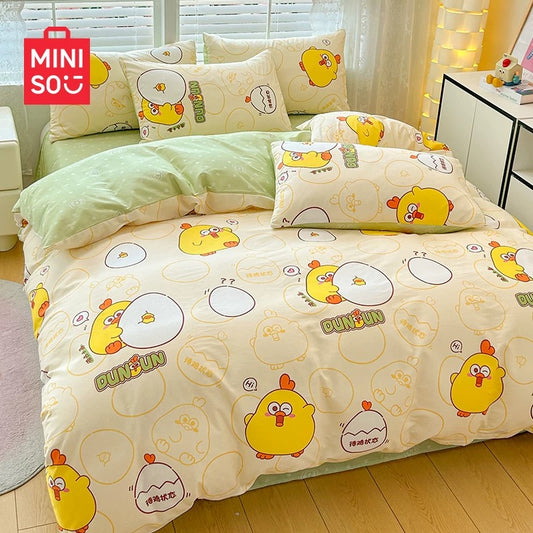 Lovely Chicken Fat Dundun Bedding Cotton 4pcs Set | DunDun with Egg Green - Children Gift Animal Kawaii Item Room Decoration