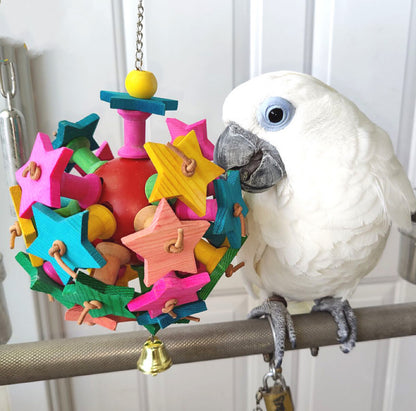 30x15cm Natural Style Wooden Star Ball Bite Hanging Natural Parrot Birdie Toy for Medium Large Size Parrot Cages Accessories