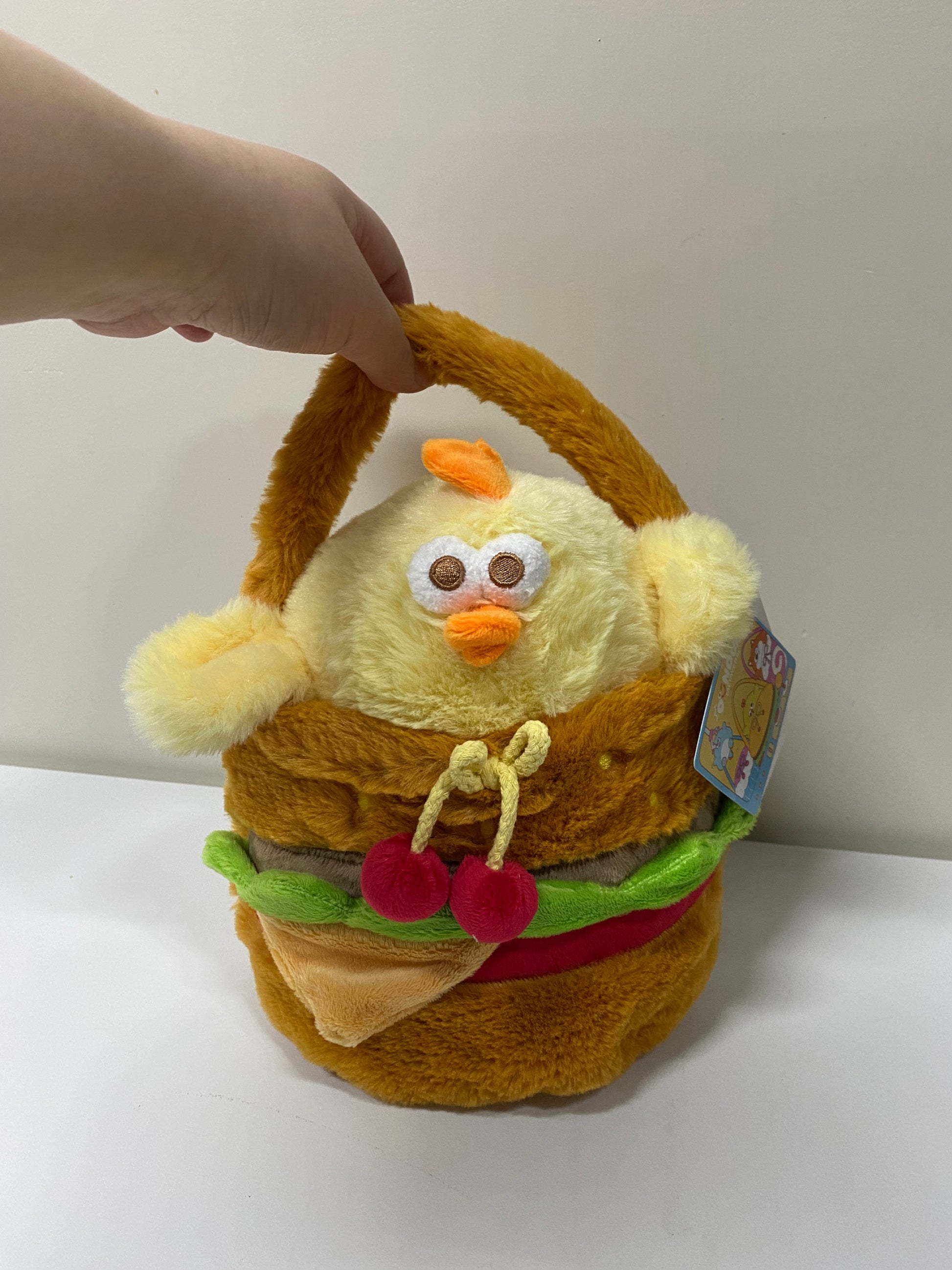 Miniso Lovely Chicken Fat Dundun Plush Doll | 20cm DunDun Chick with Hamburger Plush Handbag - Children Gift Animal Plush Doll