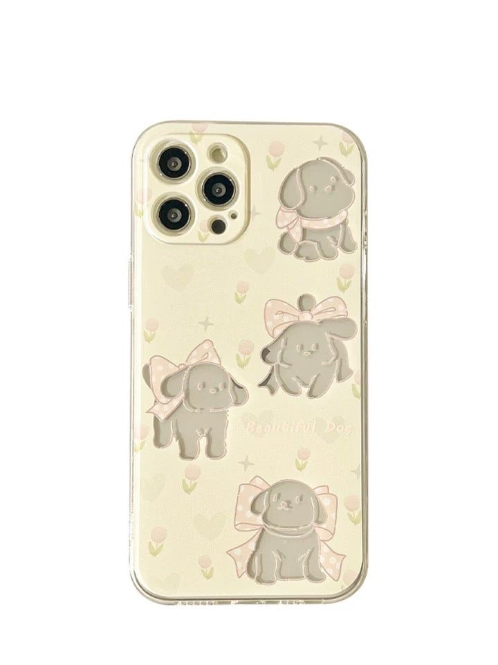 Lovely Puppy with Tulip iPhone Case 6 7 8 PLUS SE2 XS XR X 11 12 13 14 15 Pro Promax 12mini 13mini