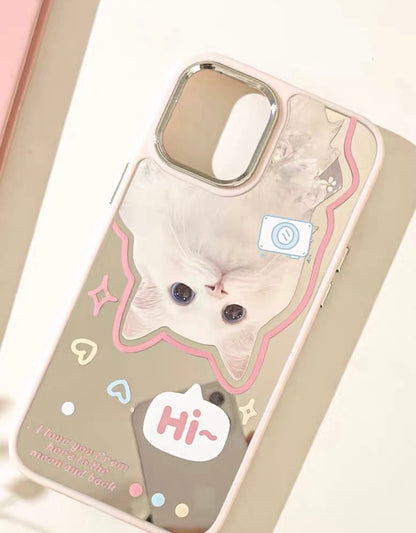 Say Hi White Lovely Cats iPhone Case 11 12 13 14 Pro Promax