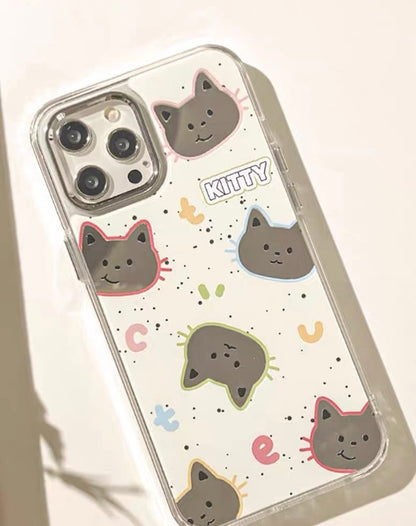 Lovely Cat Kitten with Mirror iPhone case Kawaii Lovely Cute Lolita iPhone PLUS 11 12 13 14 15 Pro Promax