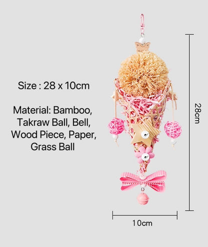 28x10cm Colourful Style Ice Cream Bite Hanging Natural Parrot Birdie Toy for Small Medium Size Parrot Cages Accessories