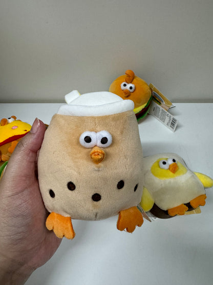 Lovely Chicken Fat Dundun Mini Plush Doll | Fast Food Set of 5 Pizza Sandwich Hamburger Milktea Toast - Children Gift Animal Plush Doll