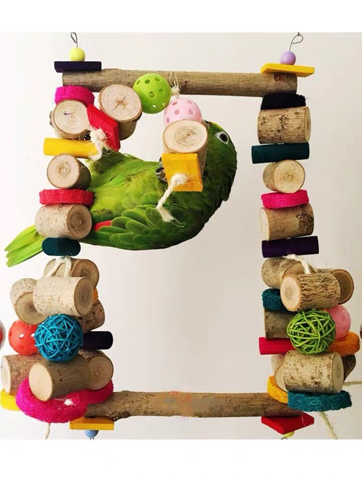 40x25cm Natural Style Giant Wooden Bite Hanging Natural Parrot Birdie Toy for Medium Large Size Parrot Cages Accessories