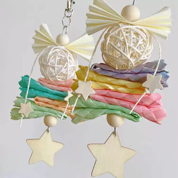 22x9cm Dreamy Style Wooden Star with Palm Leaf Takraw Ball Parrot Handmade Bird Toys Organic Bird Cages Accessories Lovebird Budgie Pacific Parrotlet