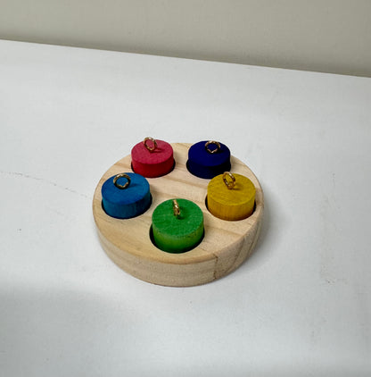 7.5cm Round Wood with Rainbow Colourful 5 Cylinder for Small Medium Bird and Parrot Lovebird Budgie Cockatiel Conures Intelligence Training