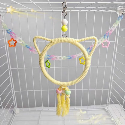 11.5-15cm SML Size Kawaii Style Cat Pastel Rope Swings Parrot Birdie Toy for Small Medium Parrot