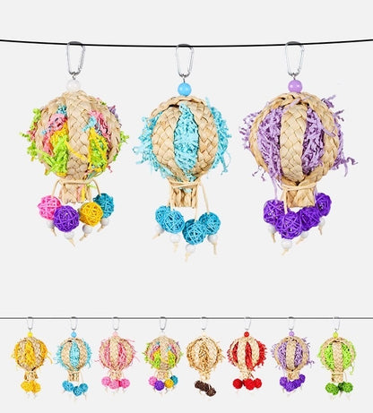 22cm Colourful Style Hot Air Balloon Bite Hanging Natural Parrot Birdie Toy for Small Medium Size Parrot Cages Accessories