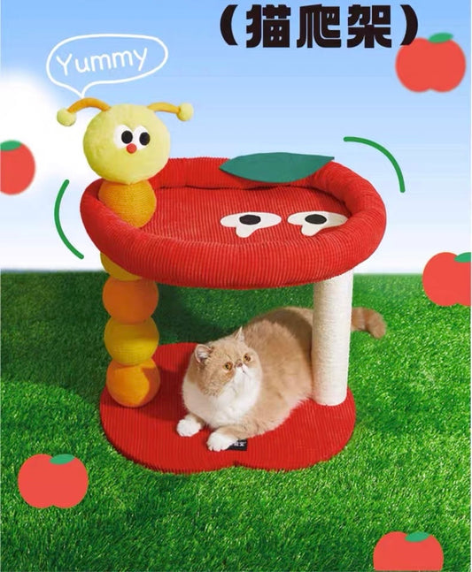 49x40x40cm Red Bad Apple with Worm Small Cat Tree | Cat Scratcher | Cat House | Cat bed | Cat Playground | Pet furniture